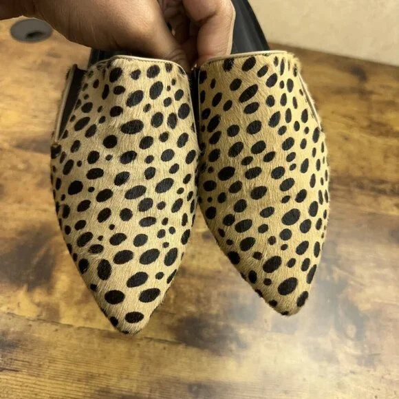 Jenni Kayne Cheetah Print Mules Size 39 Pony Hair Slip On Pointed Toe Flats - Picture 5 of 16